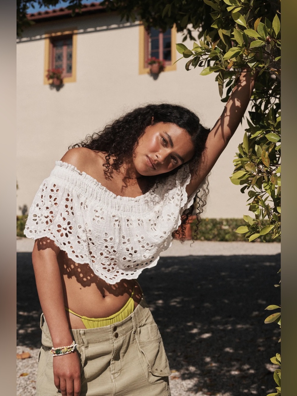 Free People One Perla White Eyelet Off-Shoulder Top
